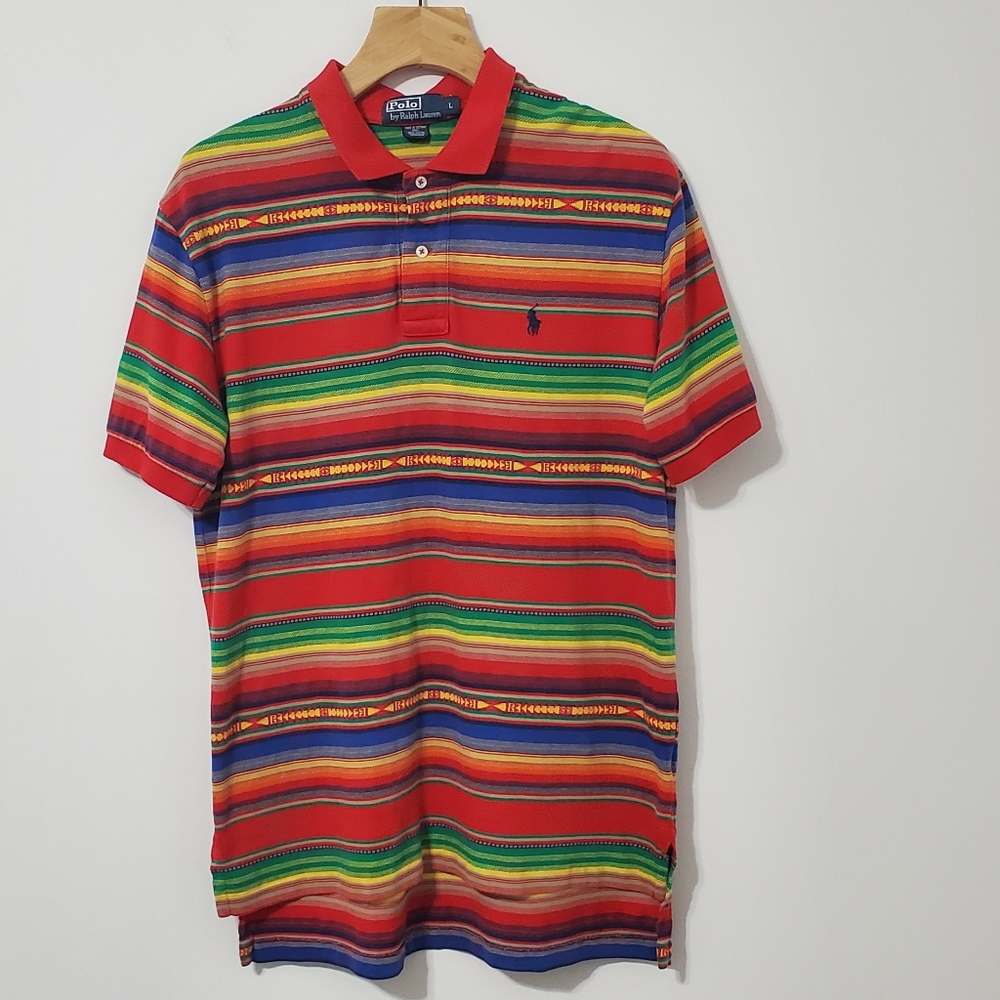 POLO Ralph Lauren Vintage 90s Southwestern Aztec Mac Miller Polo Shirt Large